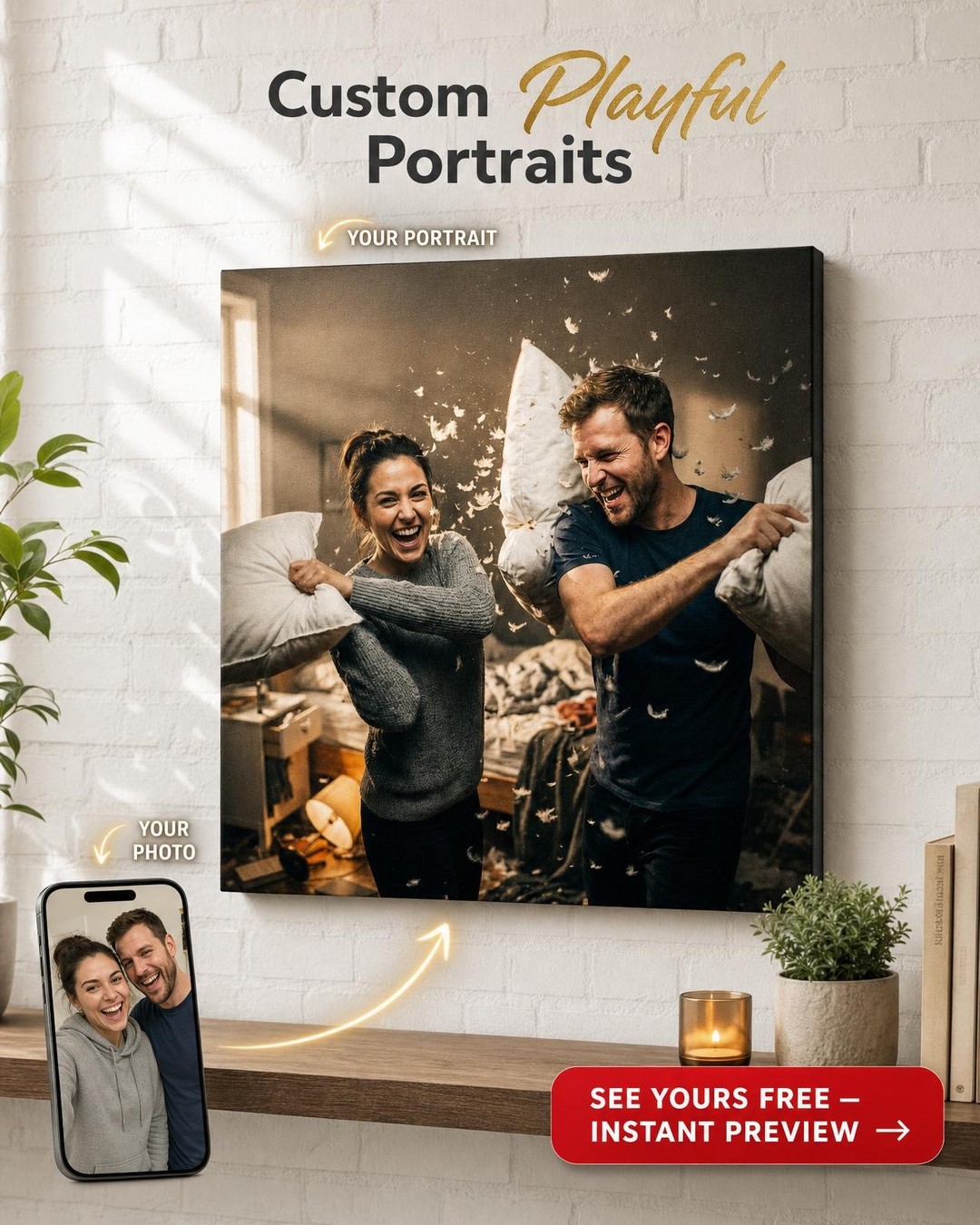 Custom Couple Portrait — Whimsical Family Canvas from Photo