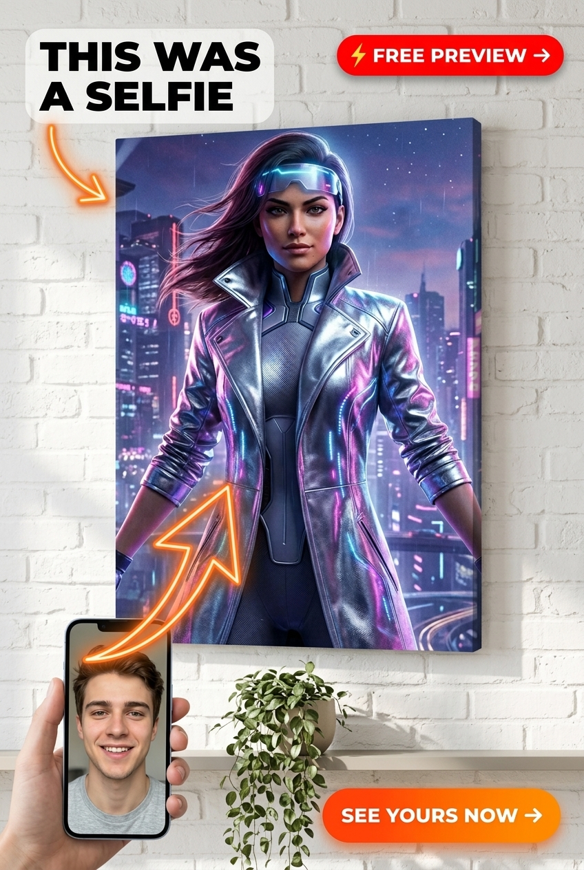 Episches Neon-Nachtporträt: Futuristischer Reisender Für Ihn