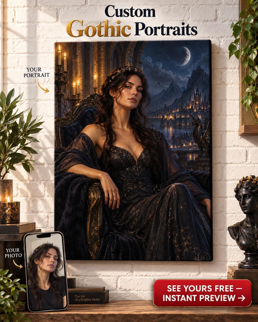 Fantasy ACOTAR Style Night Court Custom Portrait from Photo | Personalized Gift