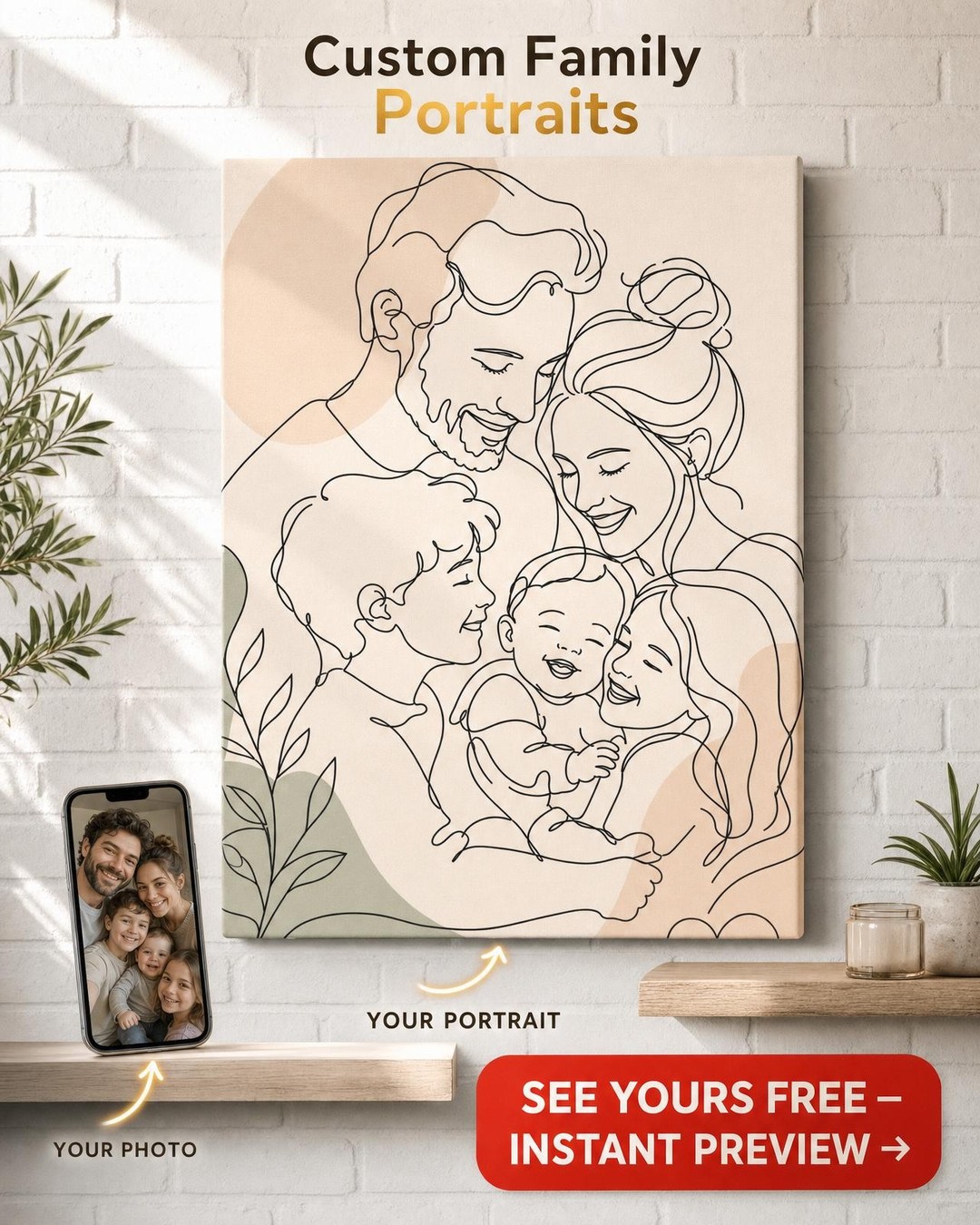 Line Art Couple Portrait — Custom Canvas from Photo