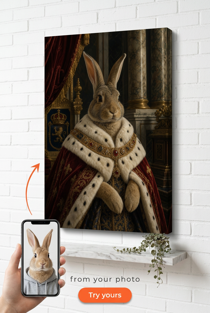 Custom Royal Cat Portrait — Regal Throne Canvas from Photo