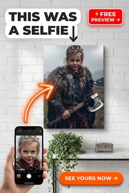 Custom Viking Girl Portrait — Heroic Warrior Canvas from Photo