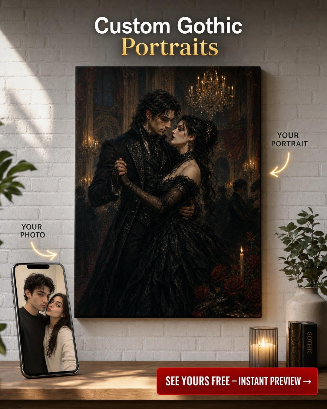 Midnight Ball Gothic Couple Custom Portrait from Photo | Personalized Canvas Gift