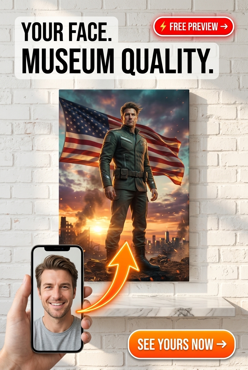 Custom Military Man Portrait — Heroic Valor from Photo Canvas