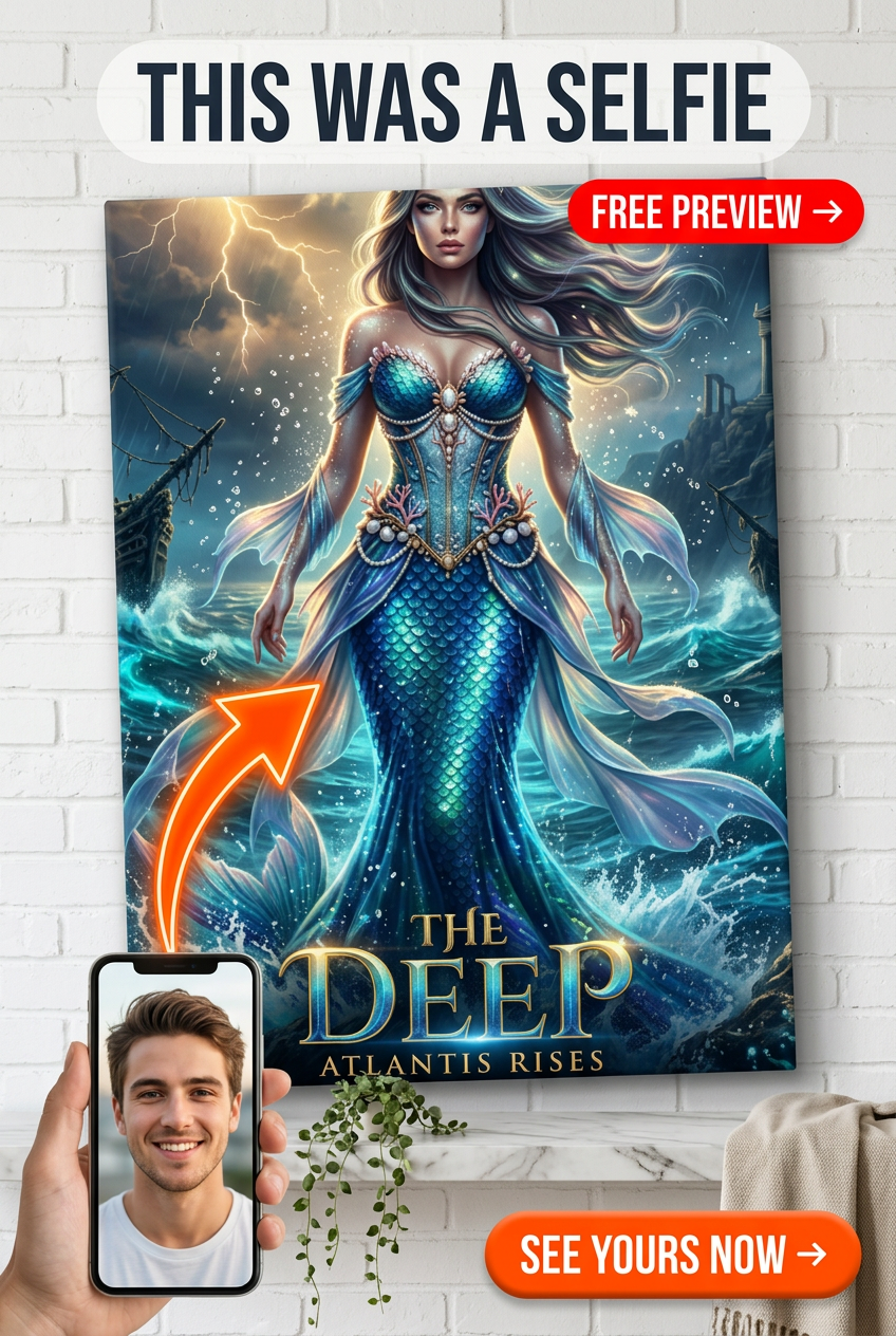 Custom Fantasy Man Portrait — Whimsical Mermaid Ocean Canvas