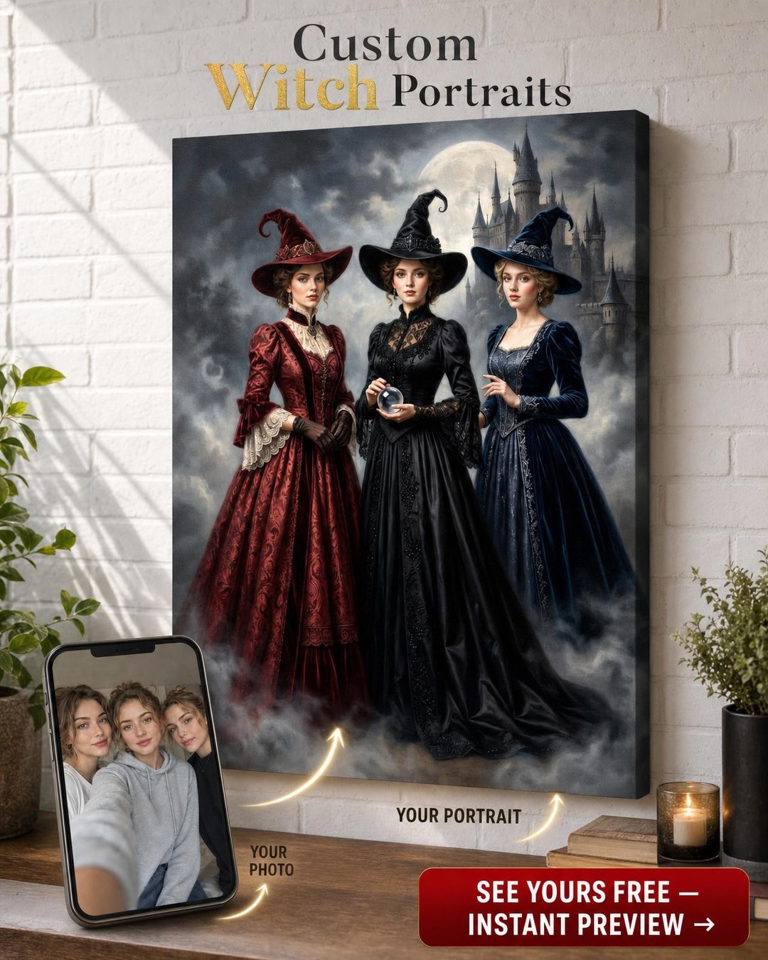 Enchanting Gothic Women Custom Portrait from Photo | Personalized Gift