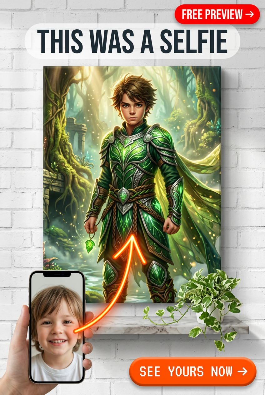 Custom Fantasy Boy Portrait — Heroic Armor & Magic Canvas