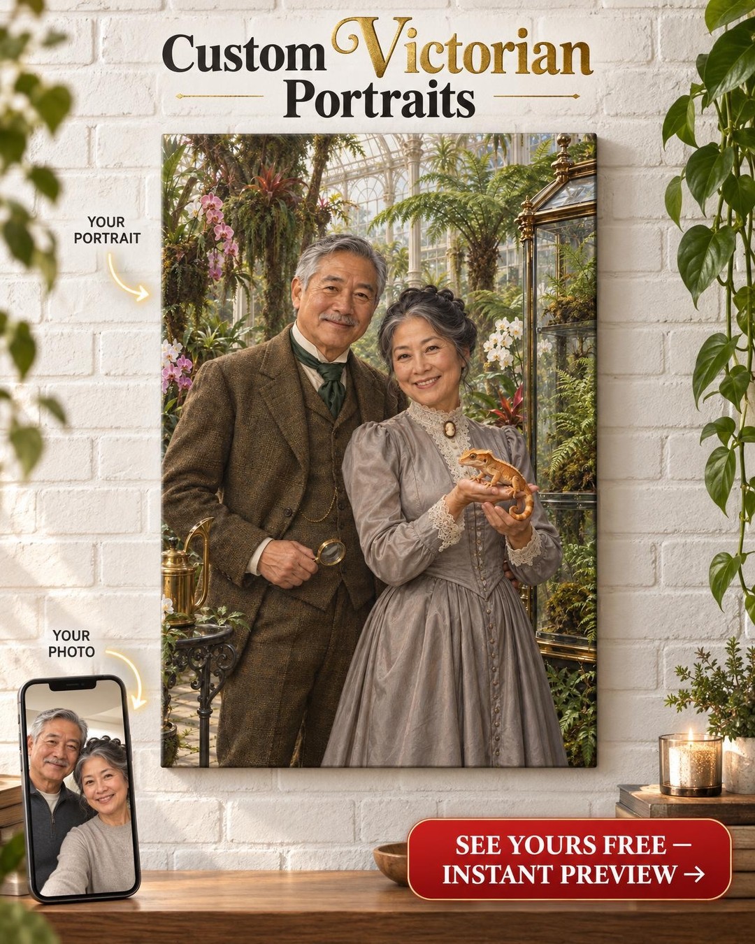 Victorian Naturalists Custom Portrait from Photo | Personalized Reptile Keeper Gift
