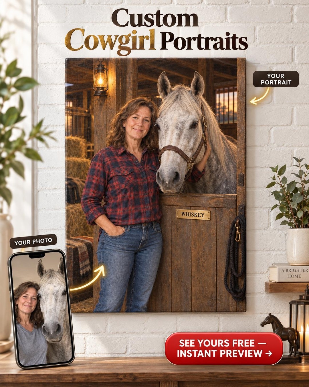 Horse Stall Name Plate Custom Portrait from Photo | Personalized Horse and Rider Gift