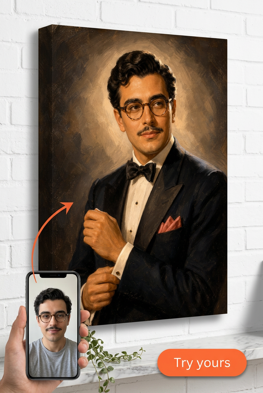Custom 1940s Hollywood Leading Man Portrait from Photo | Personalized Gift