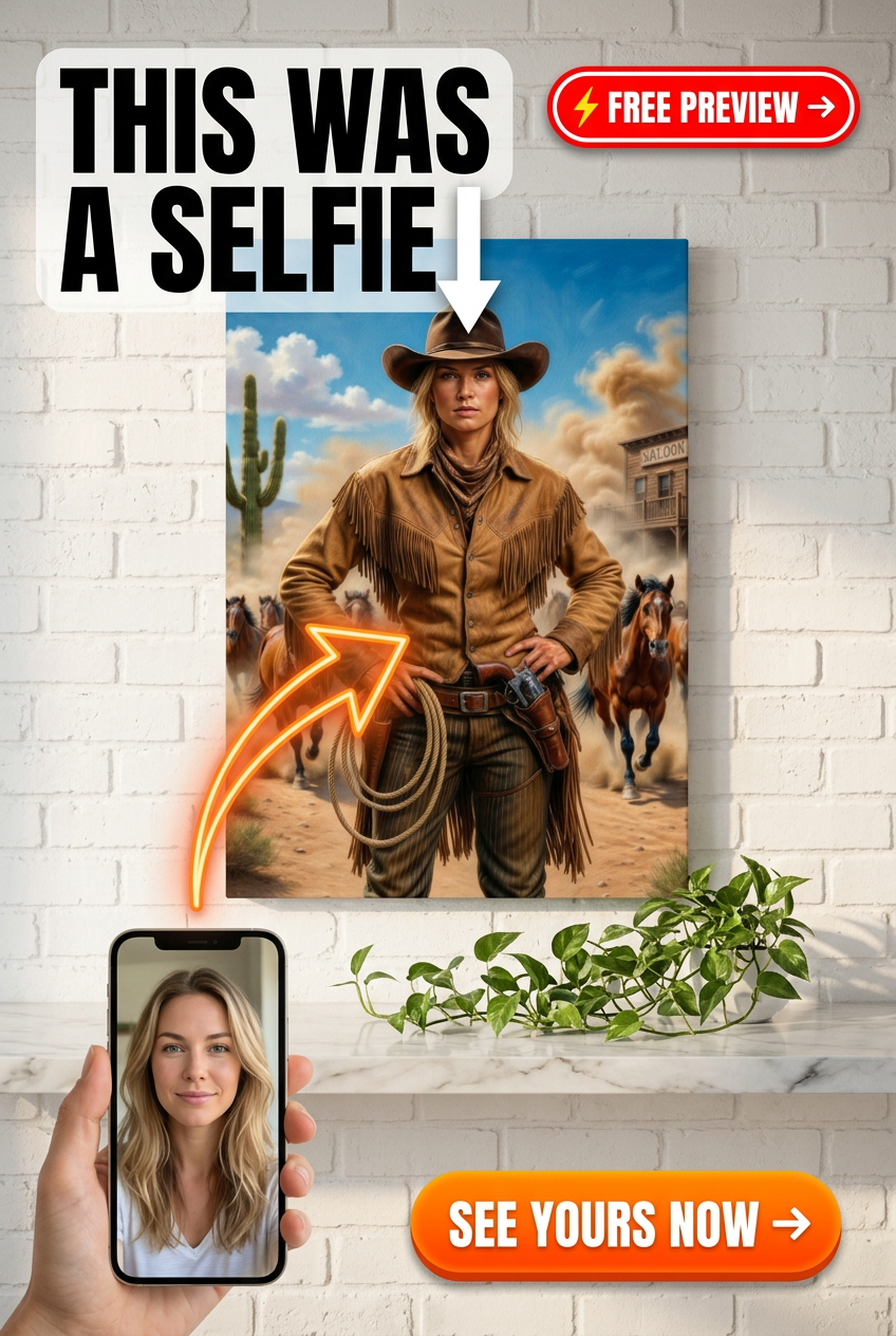 A captivating costume portrait featuring a woman in a classic Western-style outf - Best Christmas Gift Guide: Personalized Portraits That Wow - PortraitGift