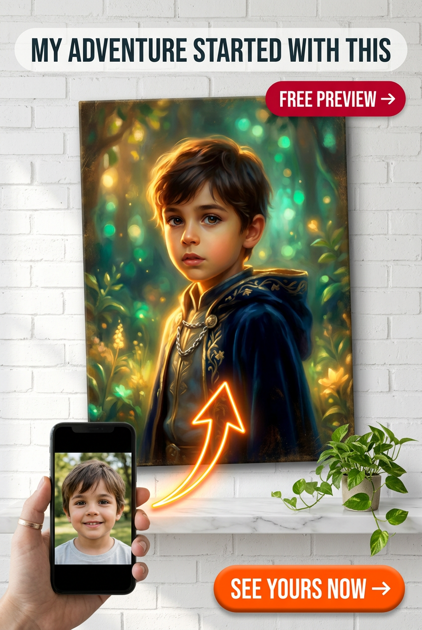 Custom Fantasy Boy Portrait — Whimsical Wizard Canvas from Photo