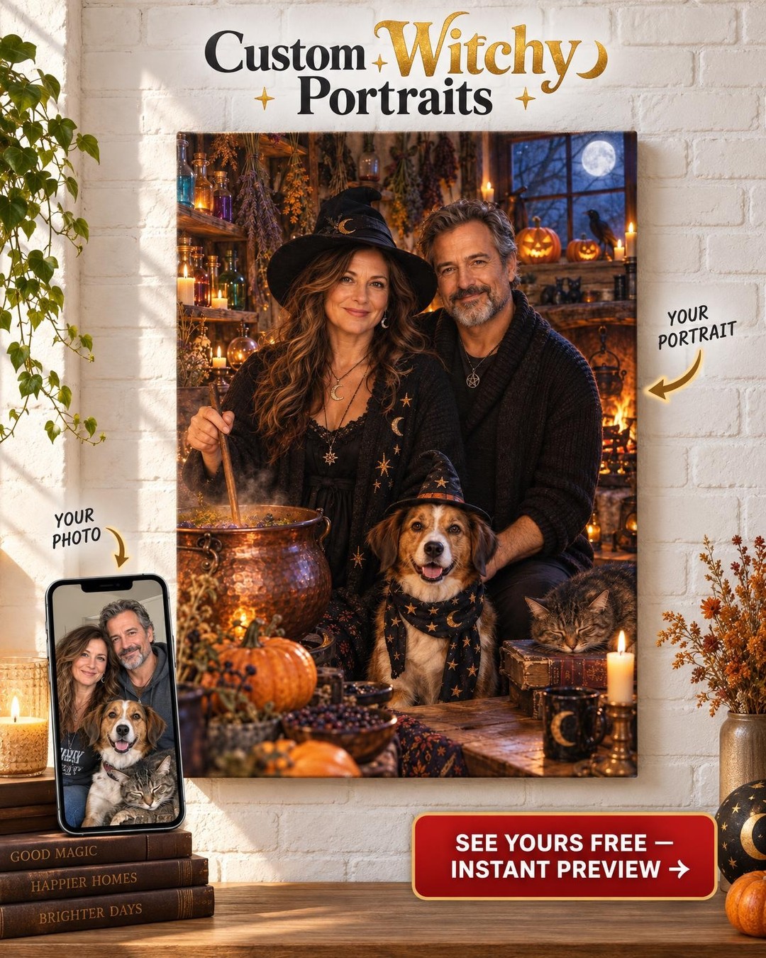 Cozy Witch Cottage Custom Portrait from Photo | Personalized Gift