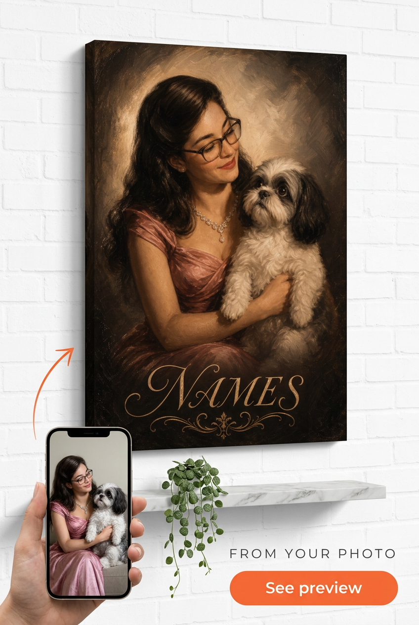 Custom 1940s Hollywood Pet and Owner Portrait from Photo | Personalized Undefined Gift