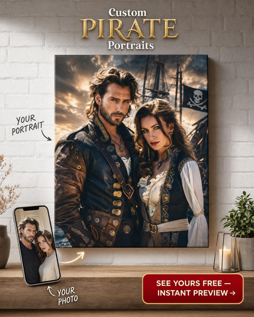 Custom Pirate Couple Portrait — Adventurous Canvas