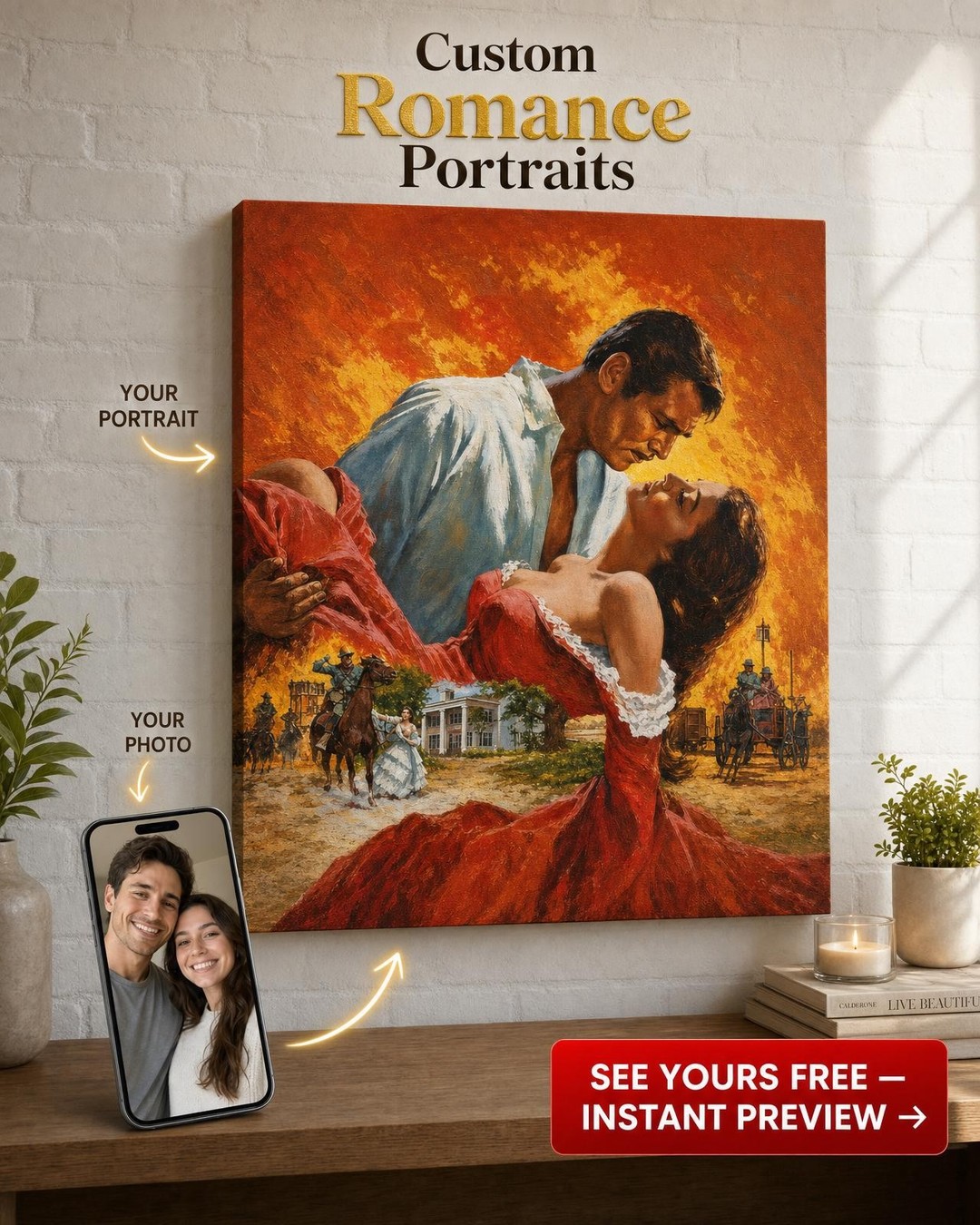 Victorian Era Romantic Costume Custom Portrait from Photo | Personalized Canvas Gift