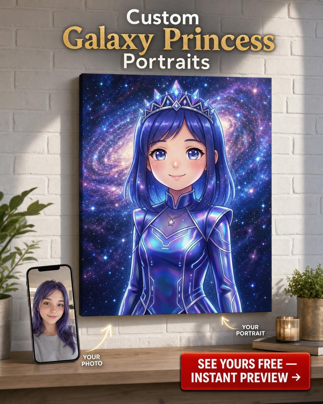 Custom Anime Galaxy Crown Portrait – Unique Canvas Art