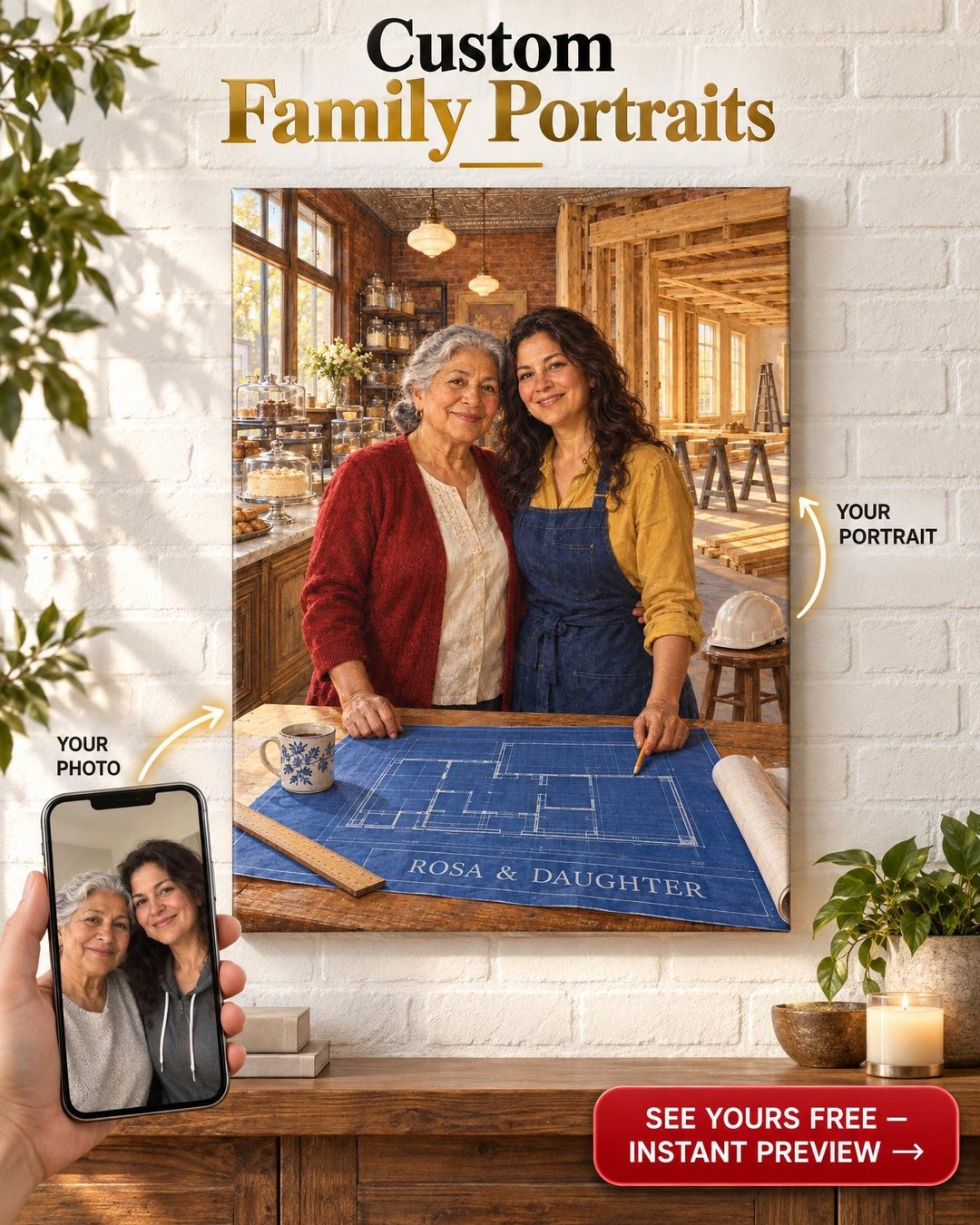 Building It Together Custom Portrait from Photo | Personalized Dream Builder Gift