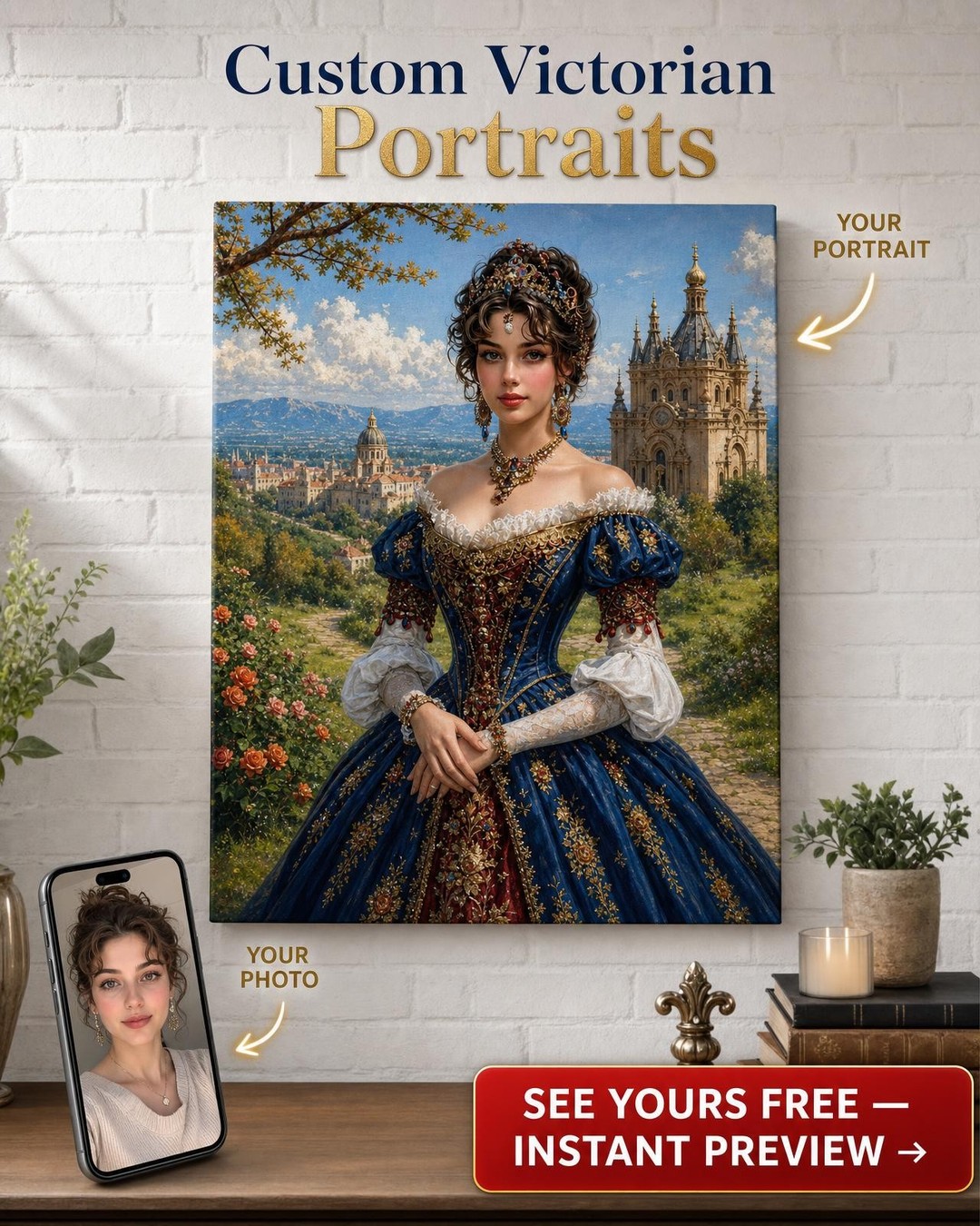 Regal Renaissance Duchess Custom Portrait from Photo | Personalized Gift