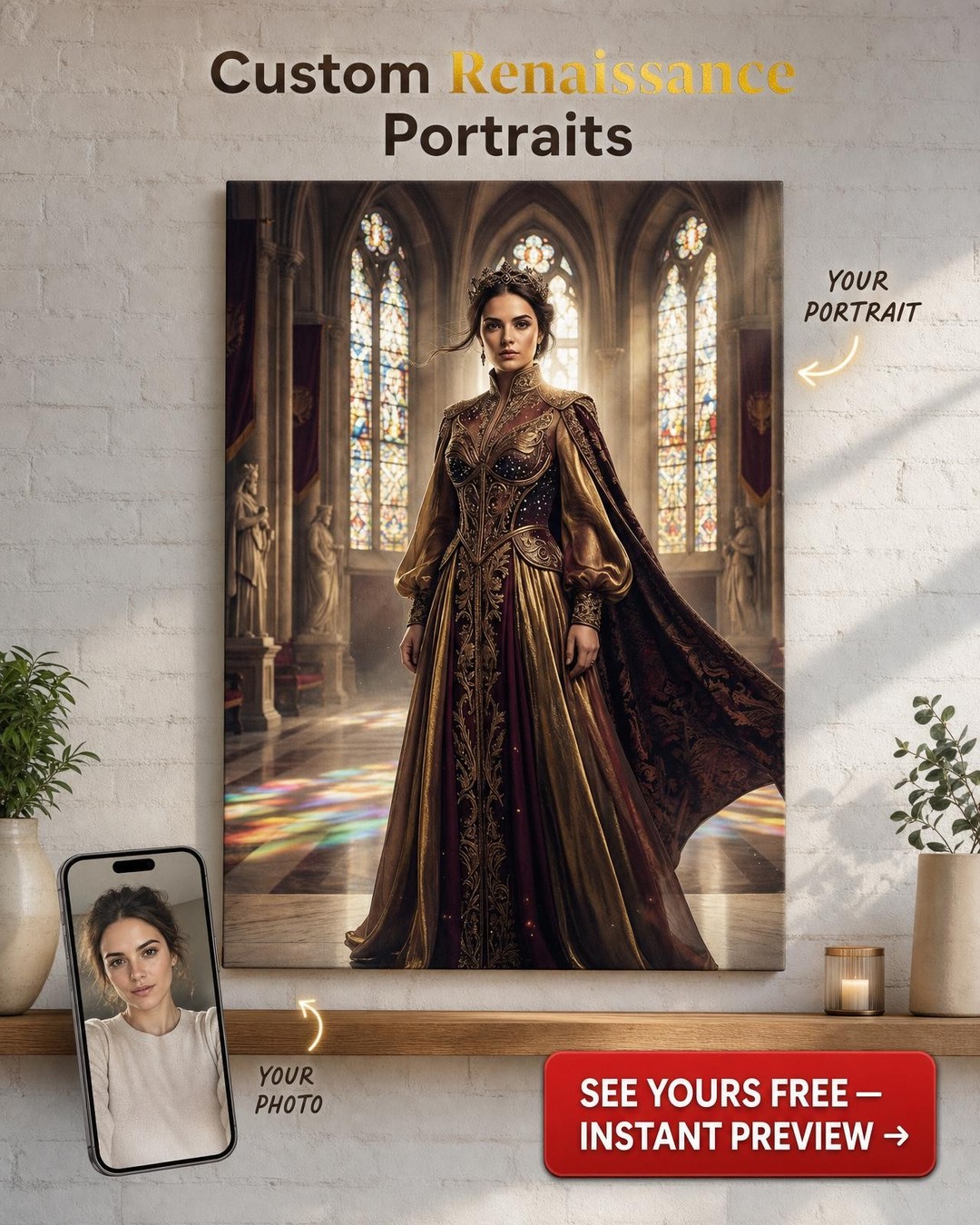 Custom Royal Man Portrait — Regal Gown & Castle Canvas