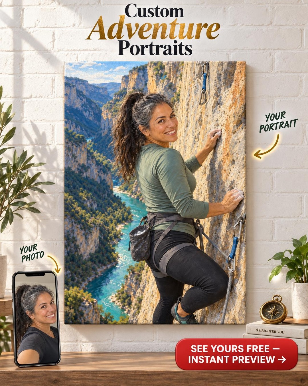 Steep Lime Rock Climbing Custom Portrait from Photo | Personalized Rock Climbing Gift