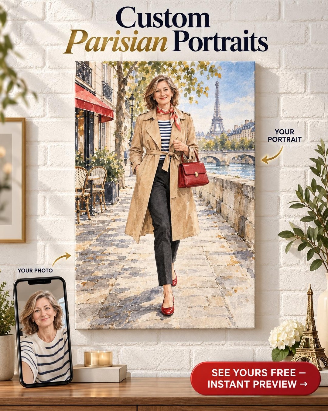 Parisian Fashion Illustration Custom Portrait from Photo | Gift for Her
