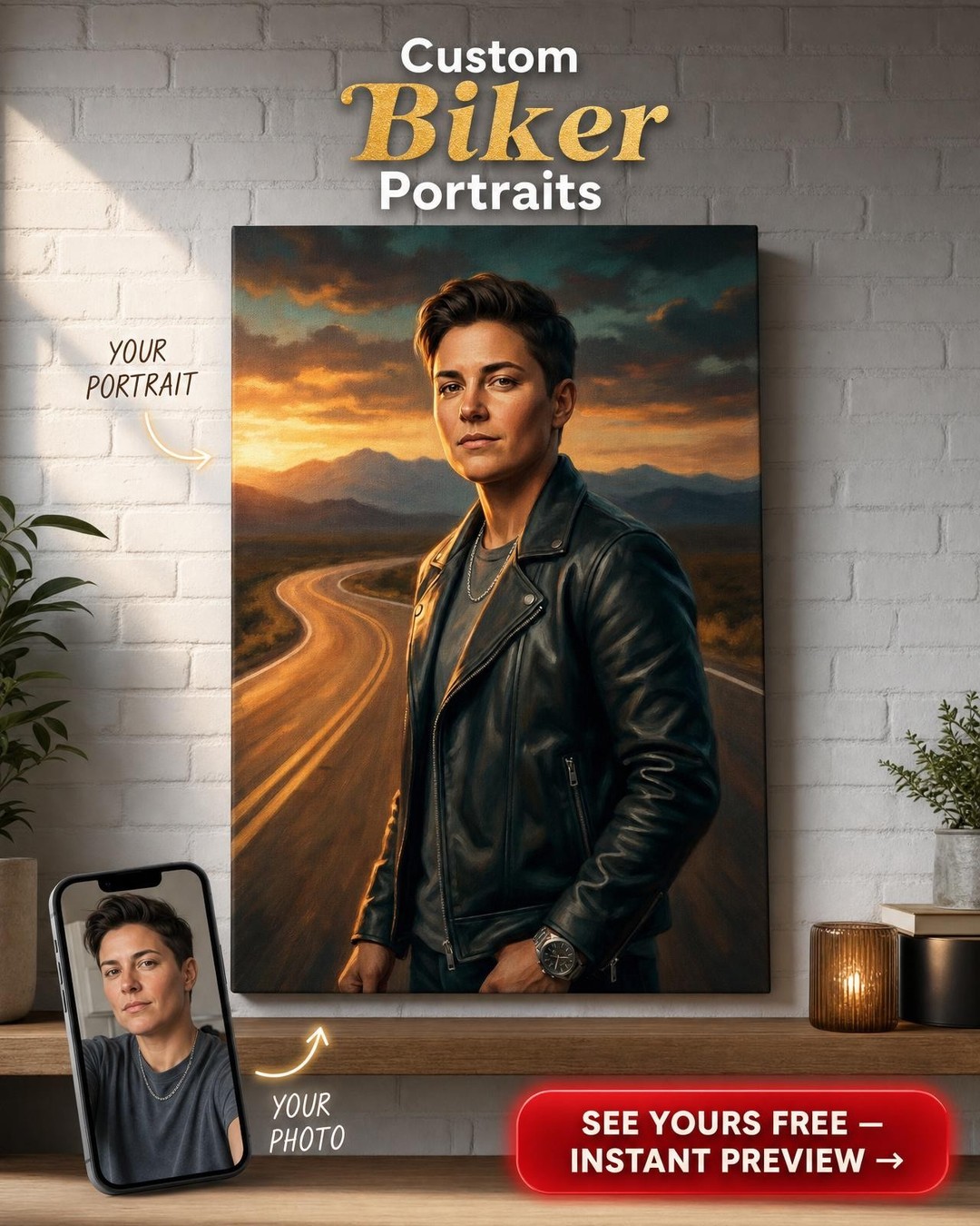 Custom Impressionist Single Man Portrait — Heroic Leather Jacket Canvas
