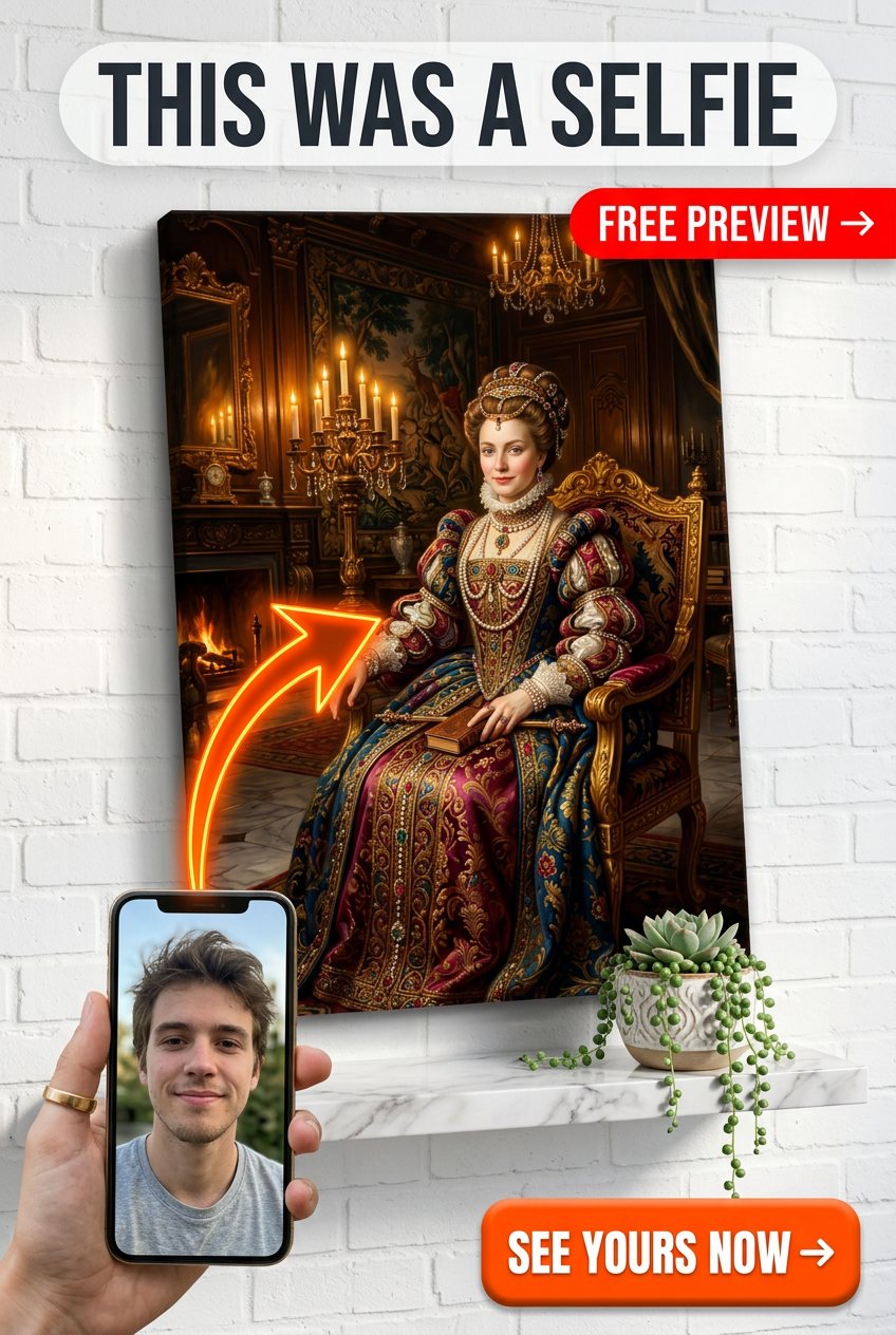 Custom Renaissance Woman Portrait — Regal Throne Canvas from Photo