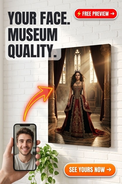 Custom Royal Woman Portrait — Regal Castle Canvas from Photo