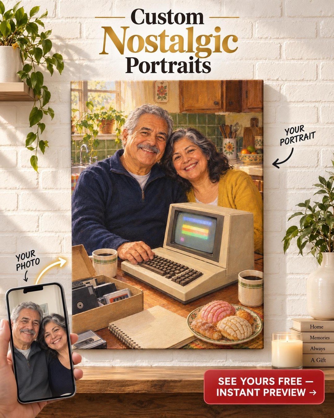 Our First Computer Custom Portrait from Photo | Personalized First Computer Portrait Gift