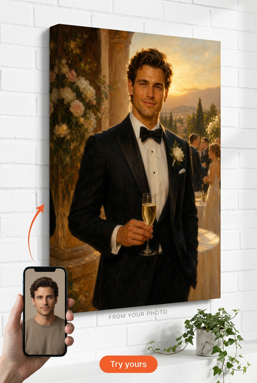 Best Man Gift — Elegant Wedding Portrait Canvas from Photo
