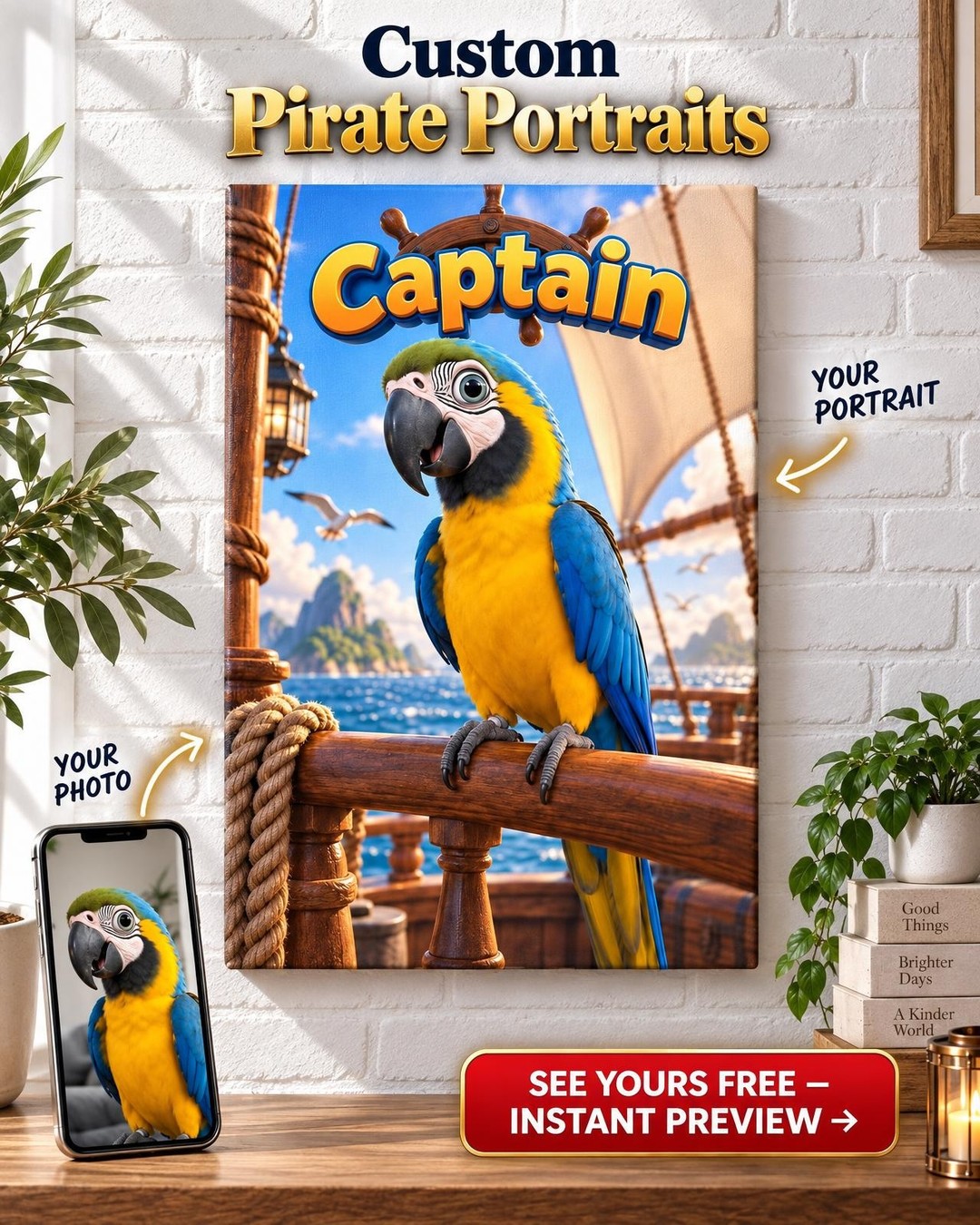 Custom Pixar-Style 3D Animated Macaw Portrait from Photo | Personalized Bird Portrait Gift