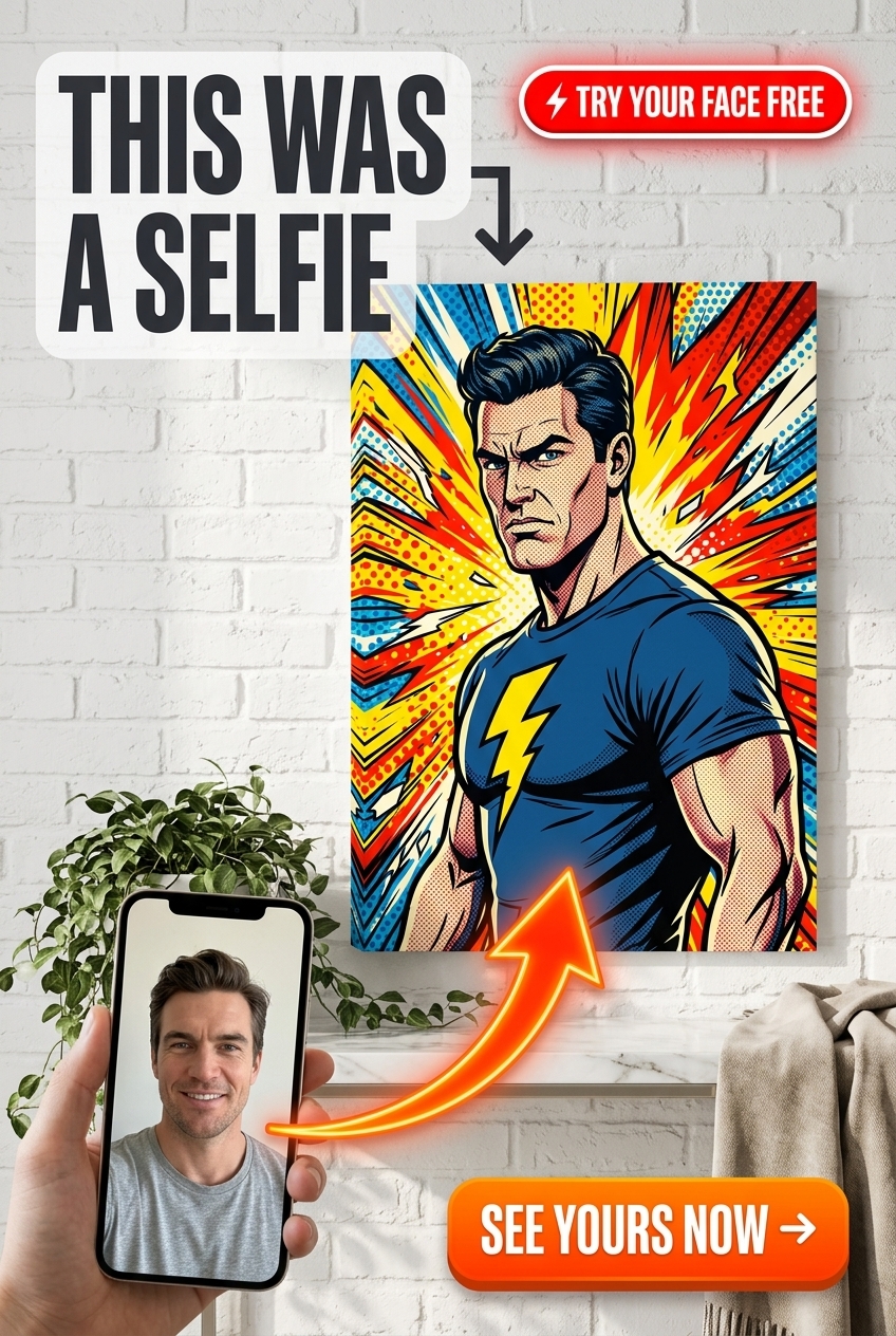 Custom Superhero Man Portrait — Heroic Comic Canvas Art