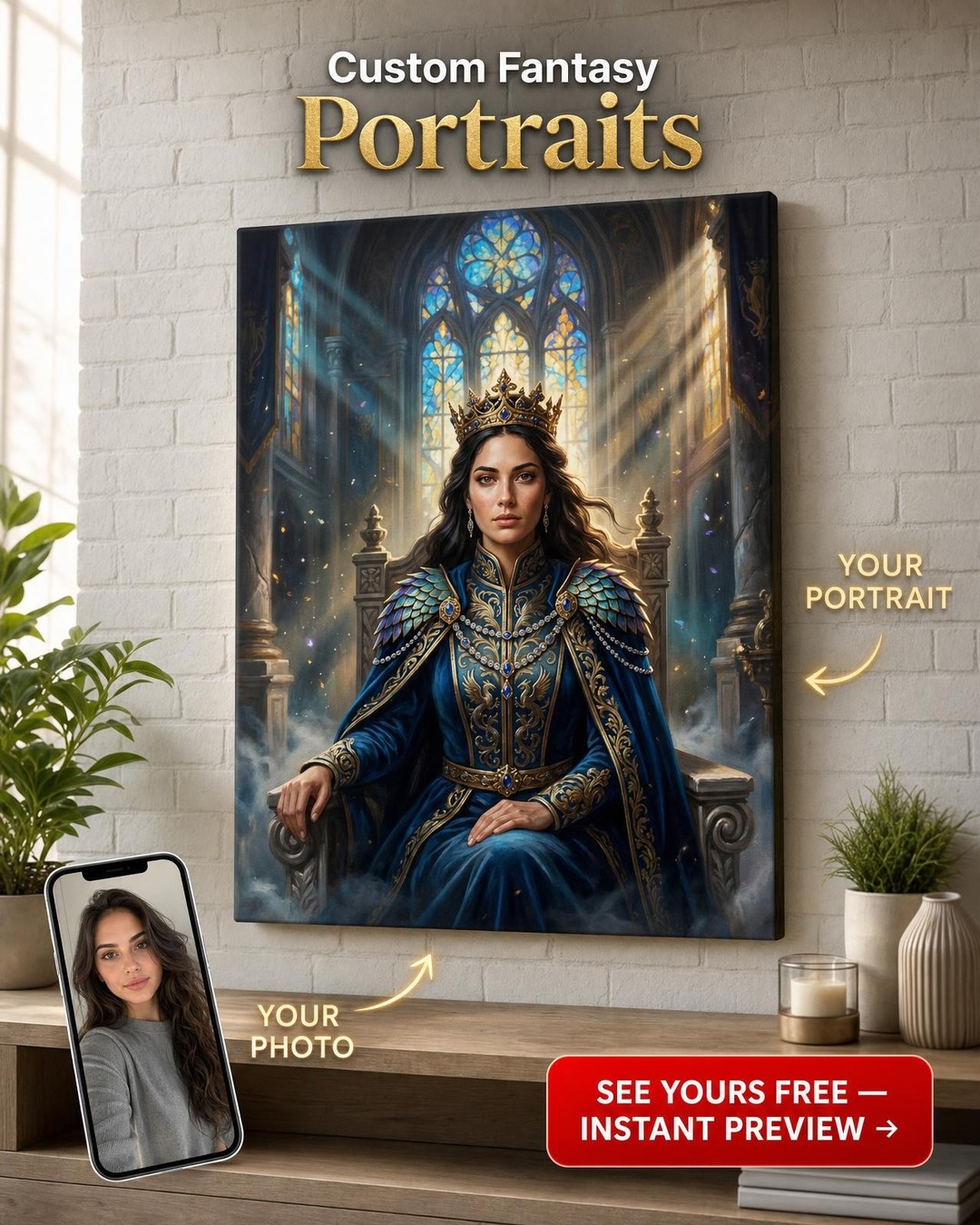 Custom Royal Woman Portrait — Regal Canvas from Photo