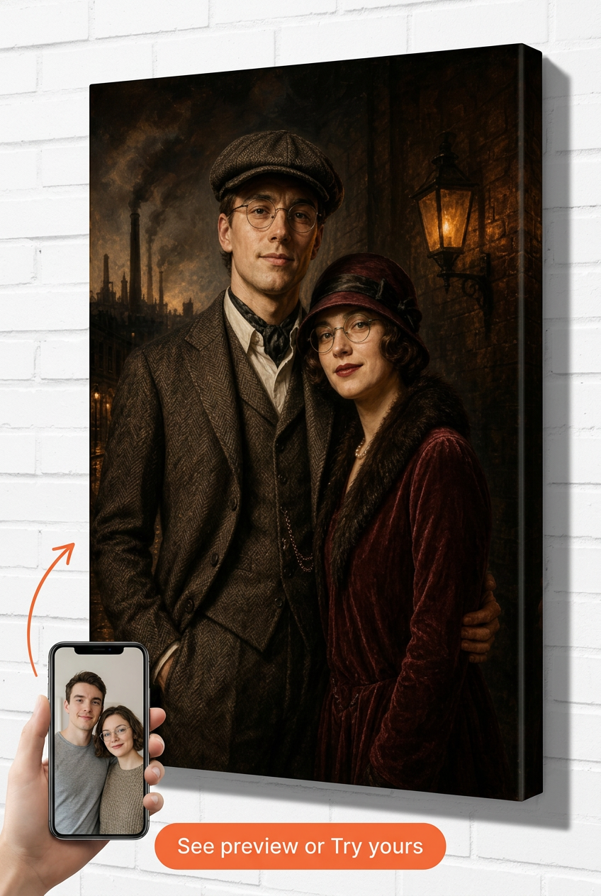 Custom 1920s Birmingham Power Couple Portrait from Photo | Personalized Gift