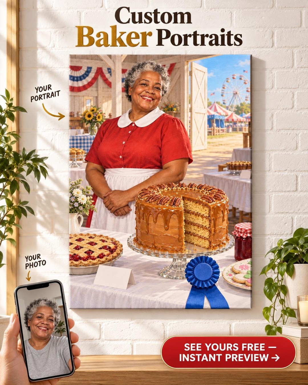 Blue Ribbon Cake Custom Portrait from Photo | Personalized Bakery Portrait Gift