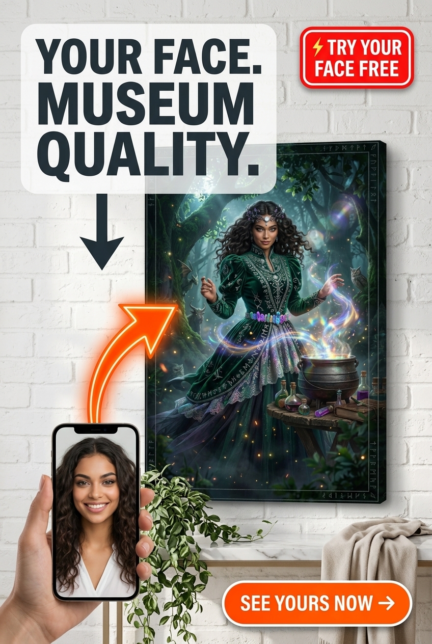 Custom Fantasy Woman Portrait — Whimsical Witch Canvas from Photo