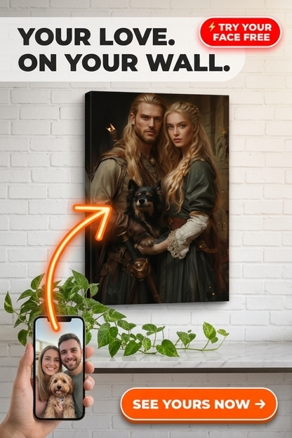 Custom Viking Couple Portrait — Romantic Canvas from Photo
