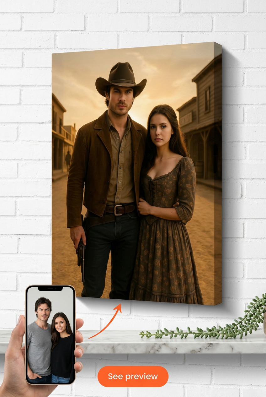 Western-Themed Custom Portrait from Photo | Personalized for-Couples Gift