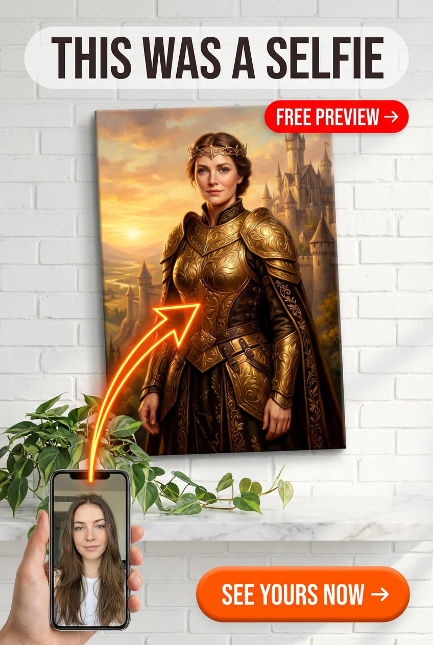 Custom Fantasy Woman Portrait — Heroic Armor & Crown Canvas