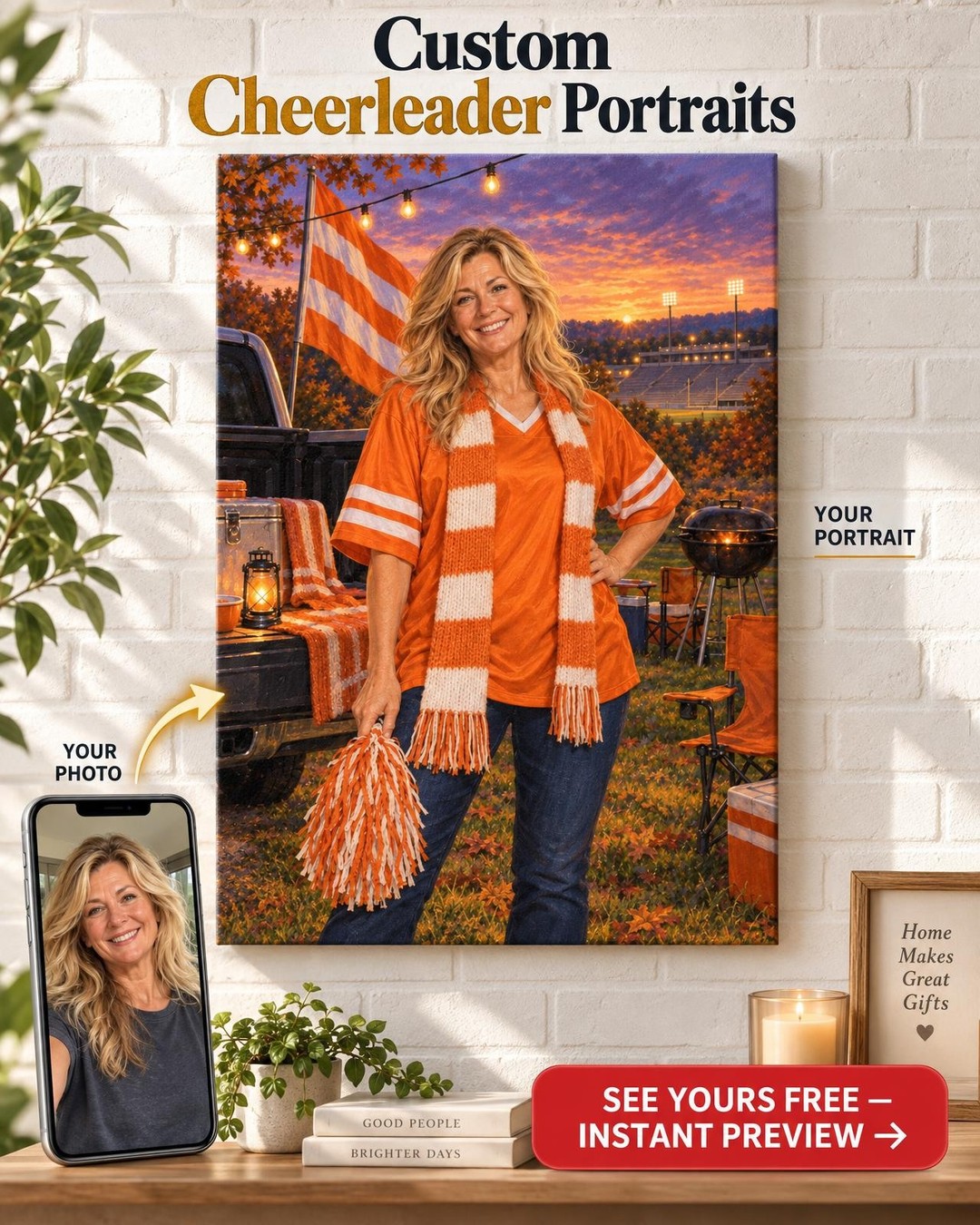 Her Game Day Tailgate Custom Portrait from Photo | Personalized Game Day Canvas Gift