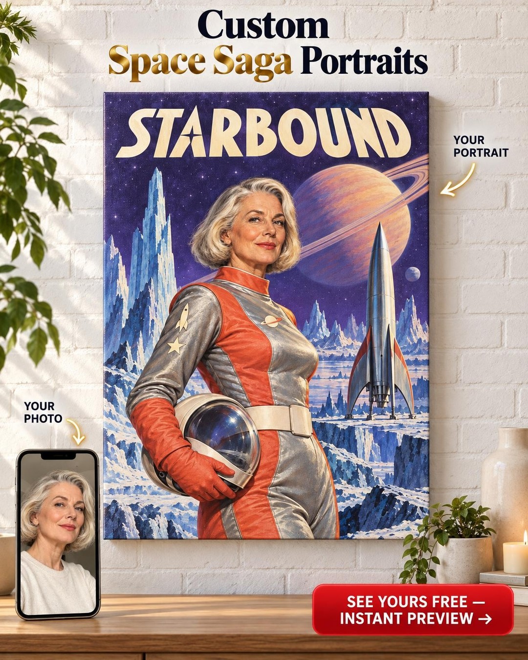 Pulp Sci-Fi Cover Custom Portrait from Photo | Personalized Retro Space Portrait Gift