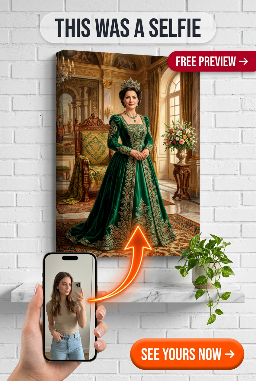 Custom Royal Woman Portrait — Regal Crown & Throne Canvas