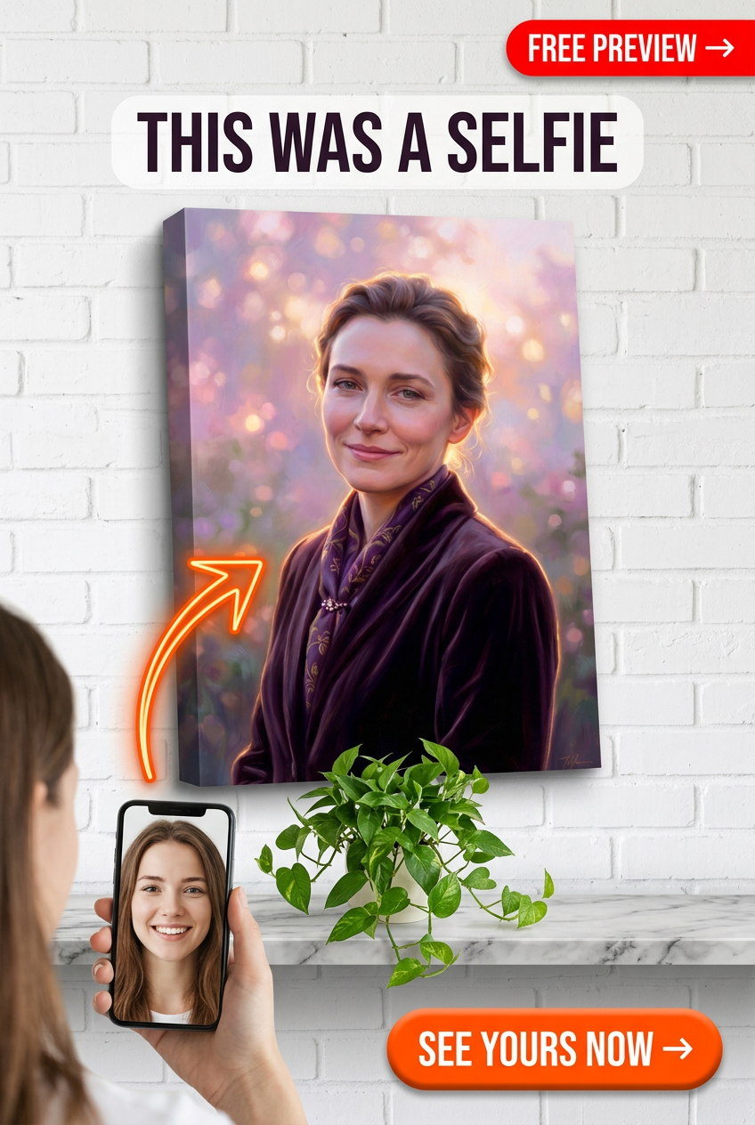 Custom Floral Woman Portrait — Serene Botanical Canvas Art
