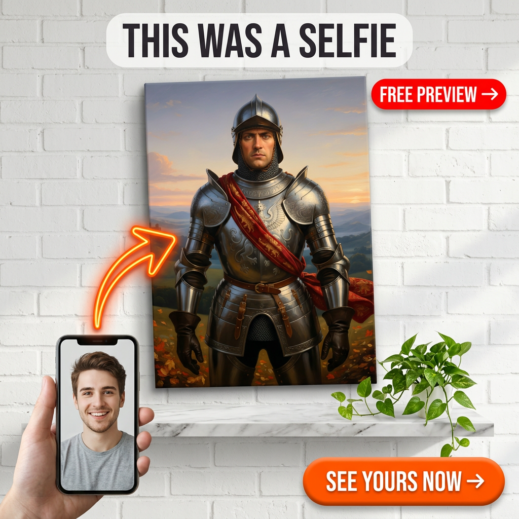 Custom Knight Portrait for Man — Heroic Armor Canvas Art