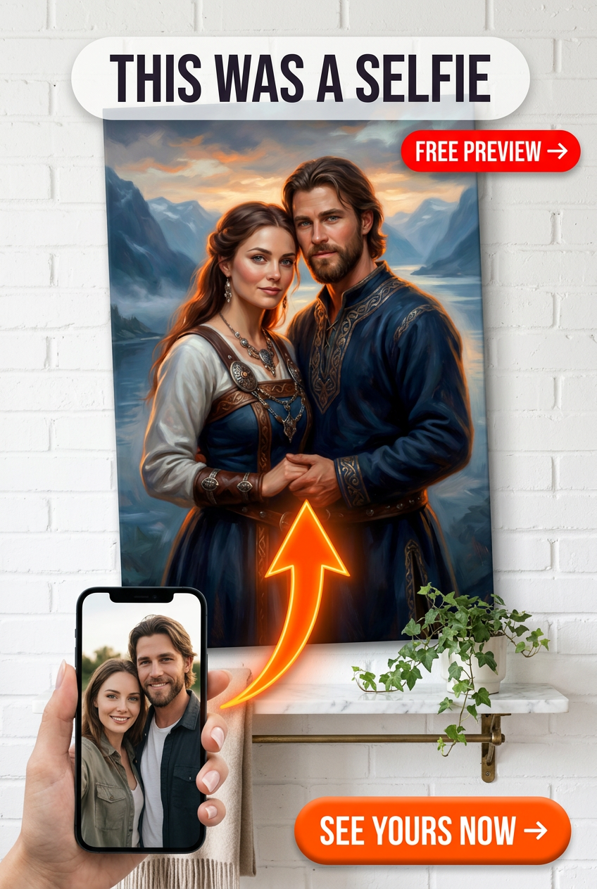 Custom Viking Couple Portrait — Personalized Canvas from Photo