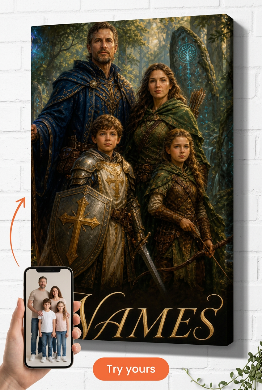 Custom Fantasy Family Portrait — Heroic Adventure from Photo