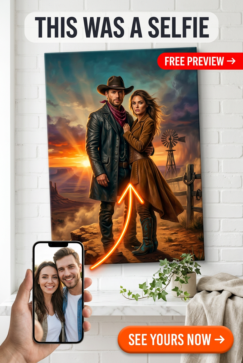 Custom Cowboy Couple Portrait — Wild West Canvas Art