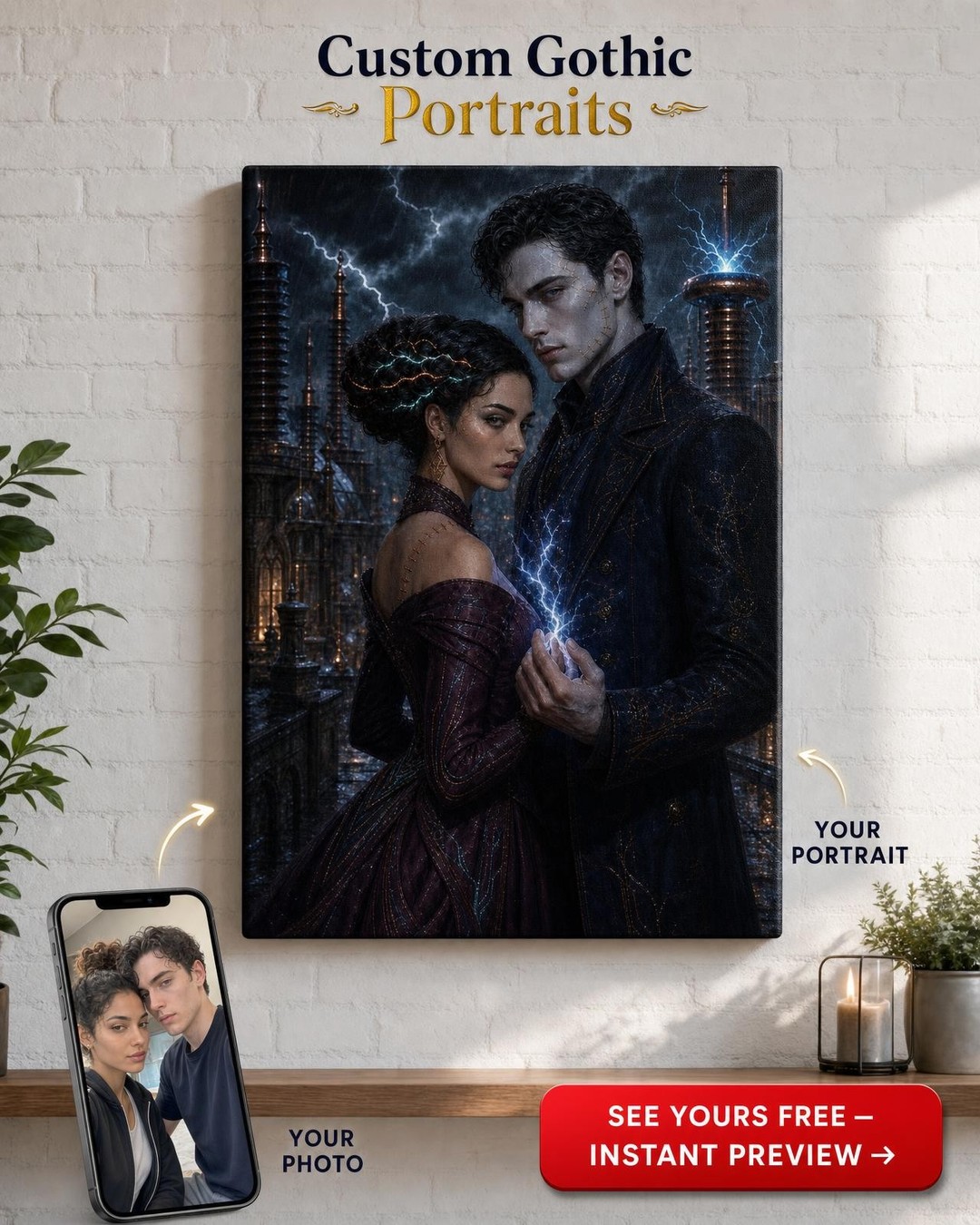 Electric Gothic Monster Couple Portrait from Photo
