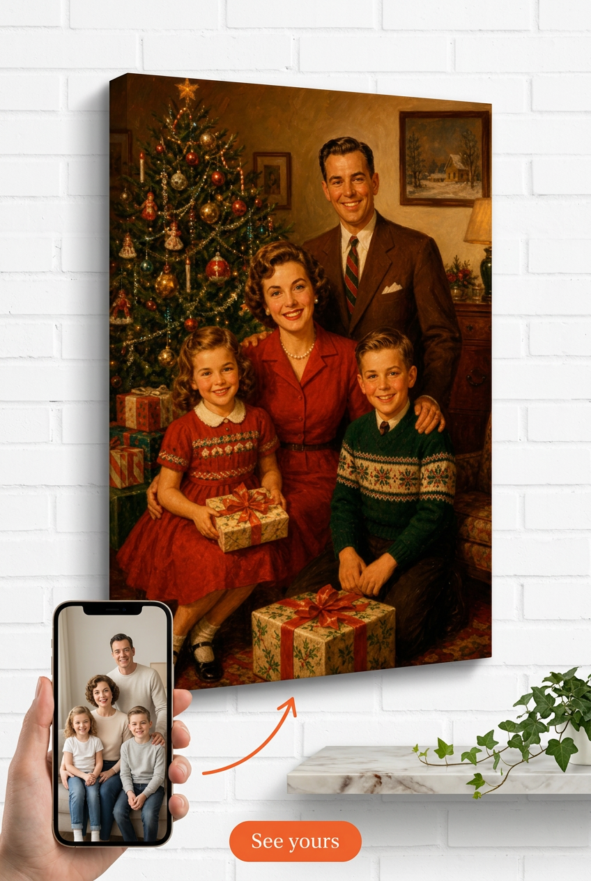 Custom Christmas Family Portrait — Festive Holiday Canvas from Photo